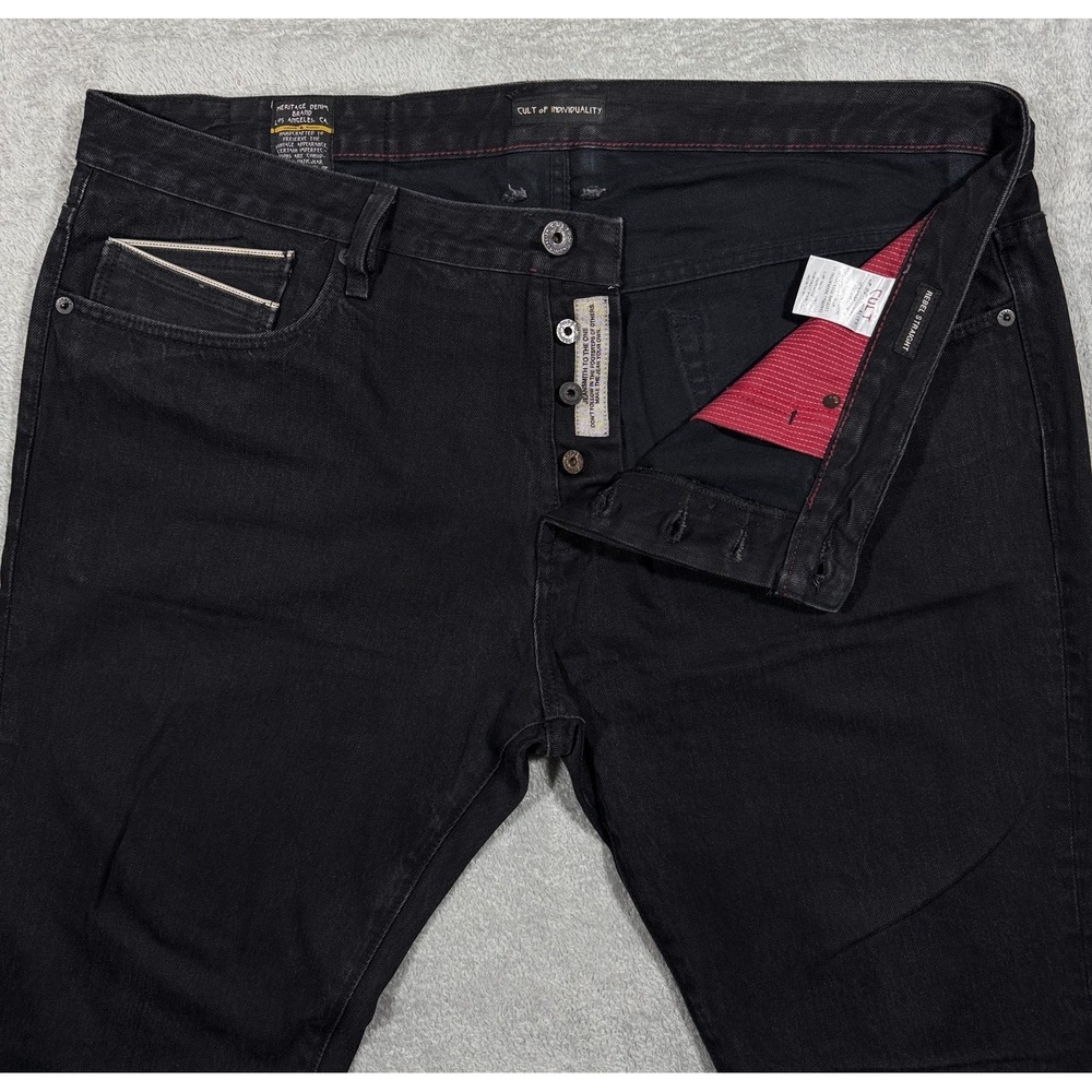 Cult Of Individuality Jeans Mens 40x33 Black Rebel Straight Selvedge Denim - Picture 6 of 16